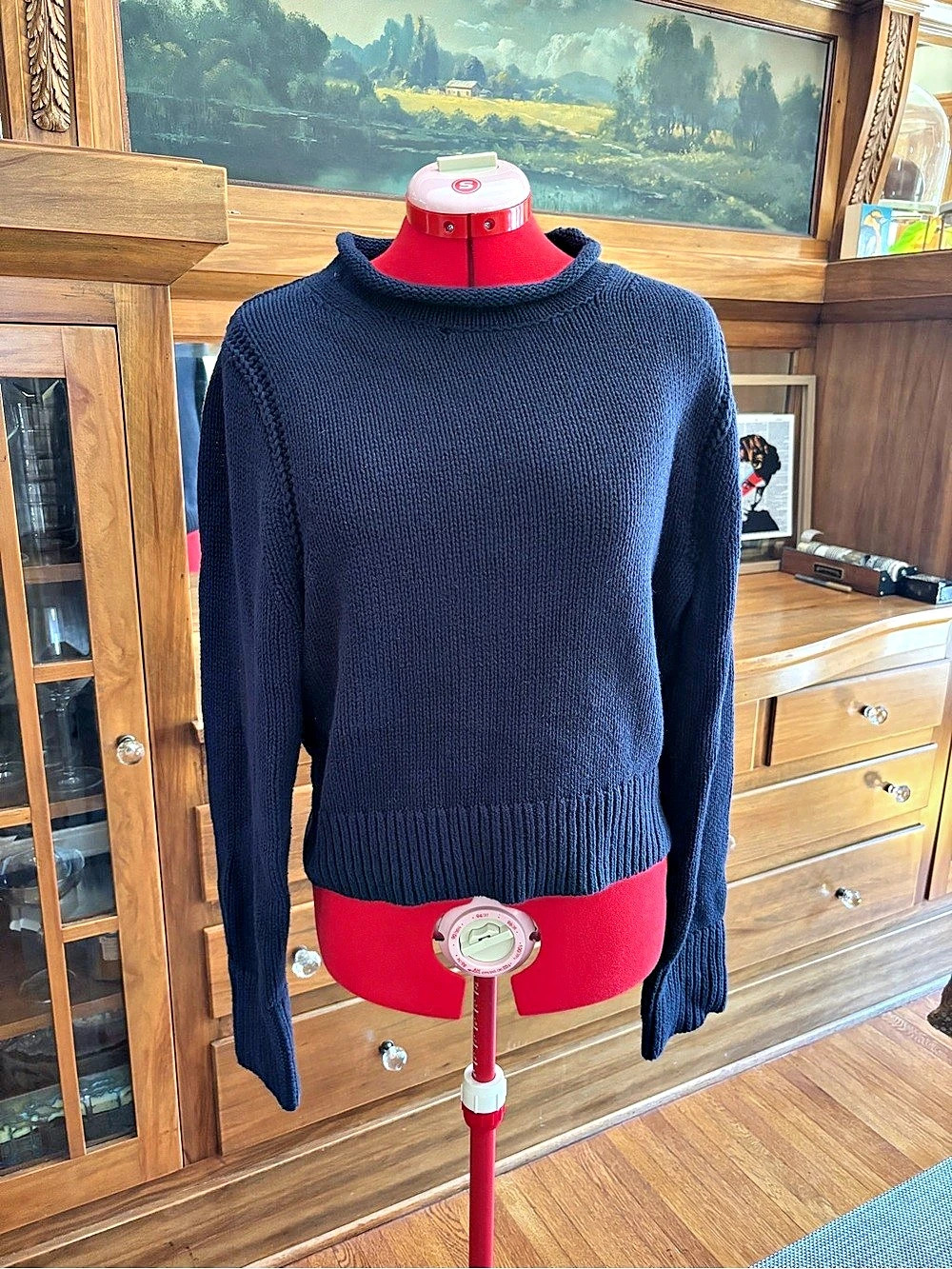 J.CREW Heritage Cotton Rollneck Sweater in Navy Blue Size Medium